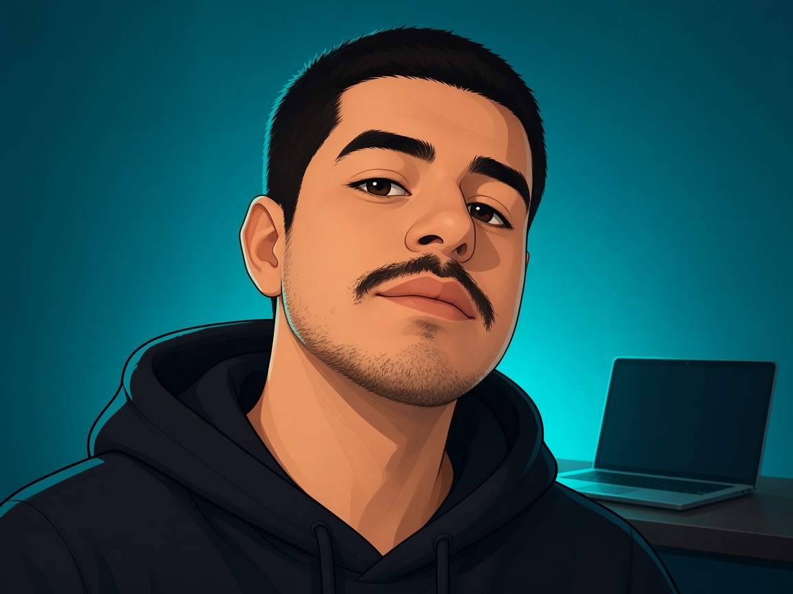 João em cartoon no setup de trabalho